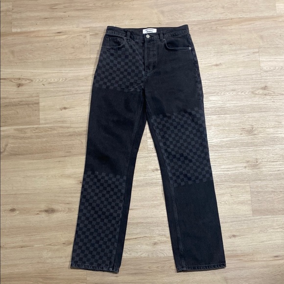 Reformation Denim - Reformation Jeans Cynthia Shadow Checked High Rise Straight Long Jeans Size 28